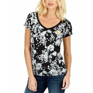 True Religion Dark Floral Foil Classic Rounded V-Neck Tee Size XL